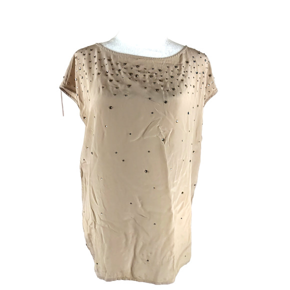 Talbots Women's Silk Skirt Sleeveless Tank Top Tan Beige Rhinestone Medium - Picture 7 of 7